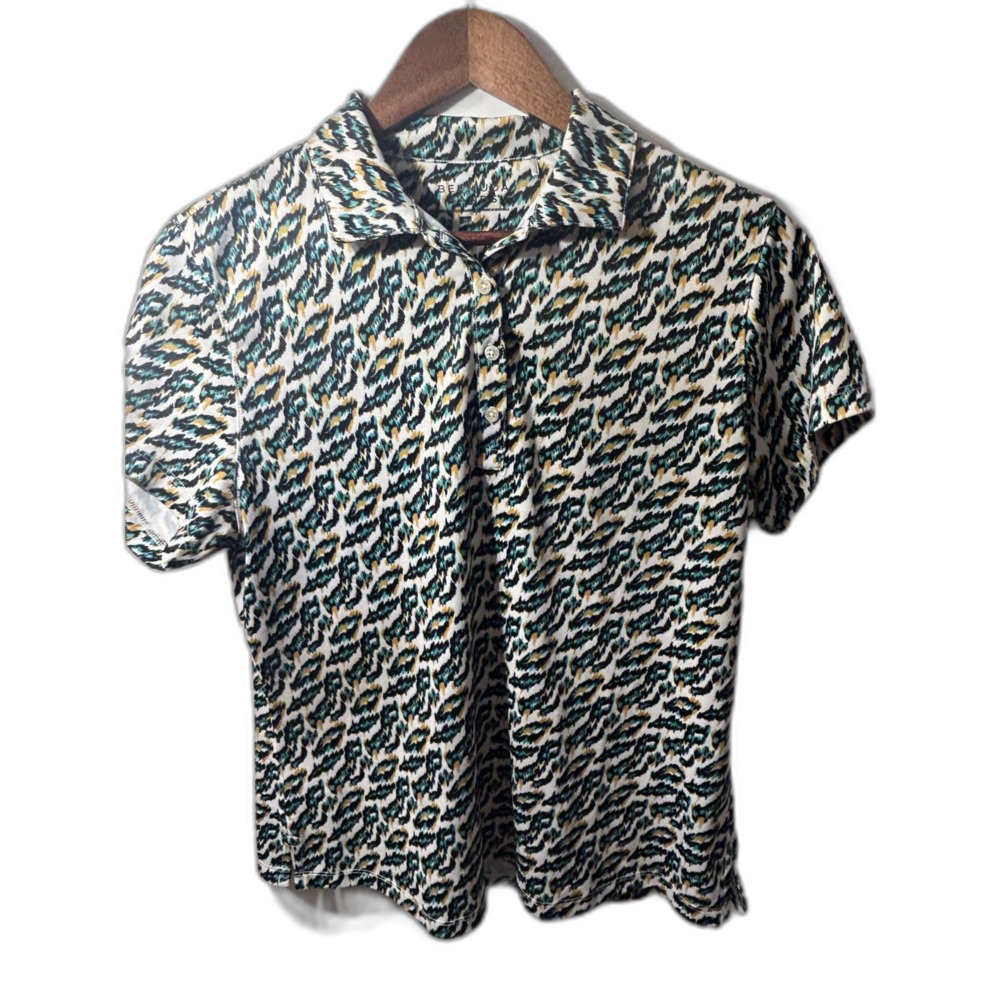 Bermuda Sands Women’s Golf Polo Top Printed‎ Teal Black White Size M